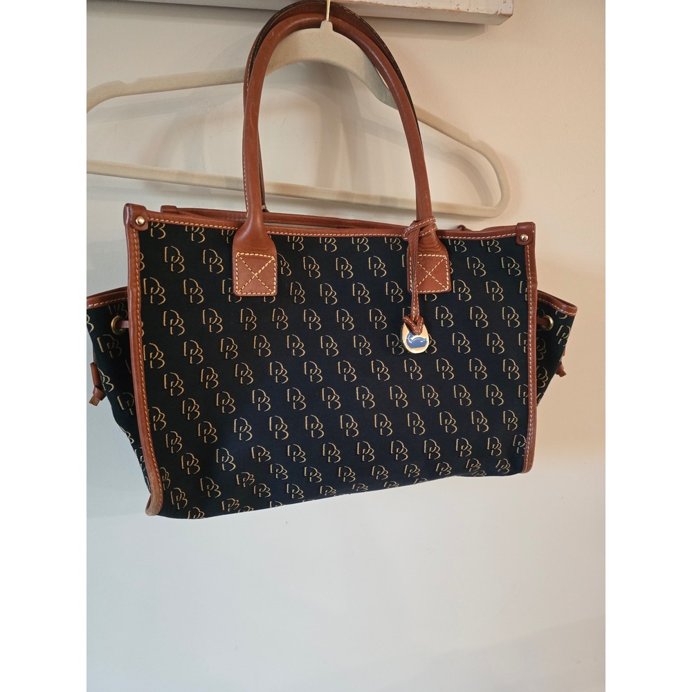 Dooney & Bourke Vintage Monogram Tote Bag Navy Blue Canvas - Picture 2 of 6